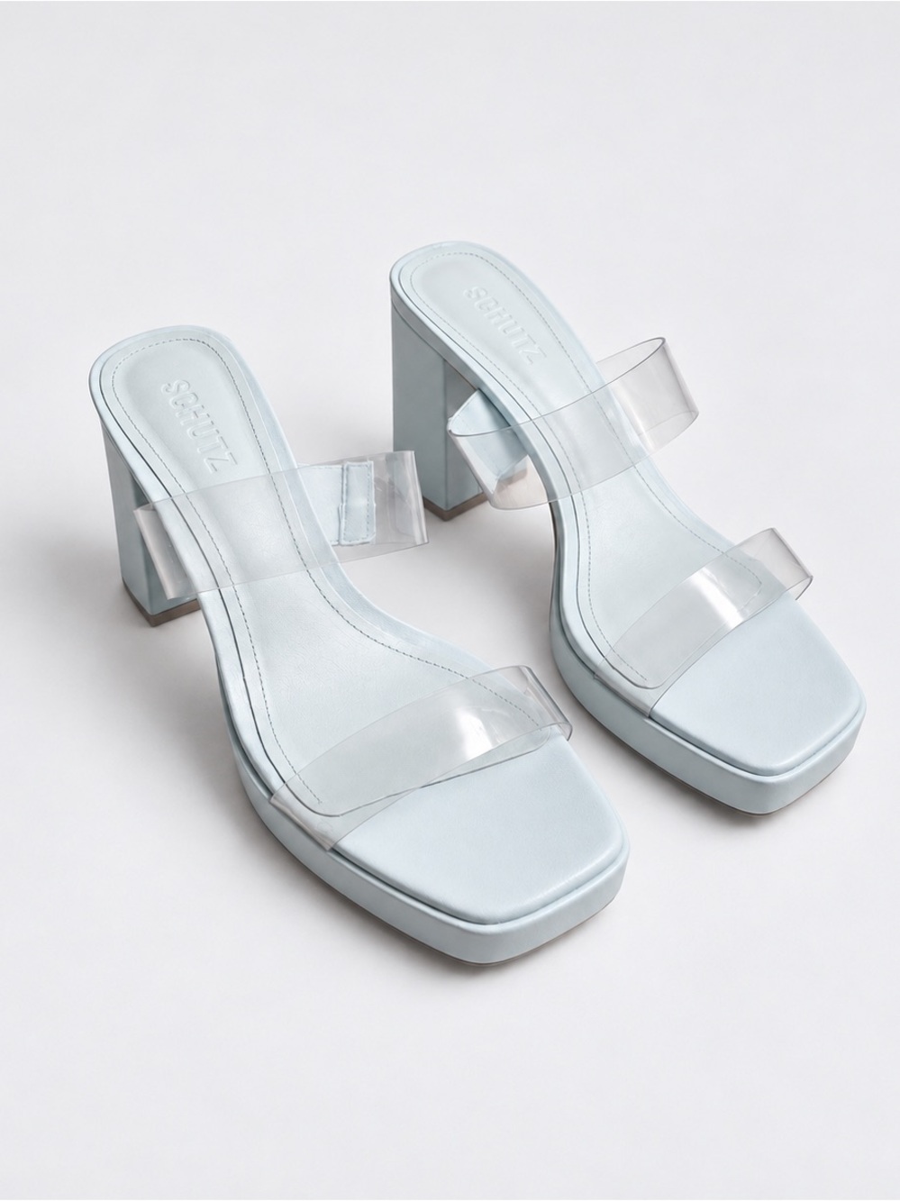 Schutz Sandal Leather Clear Strap 8.5 Block Heel Slide